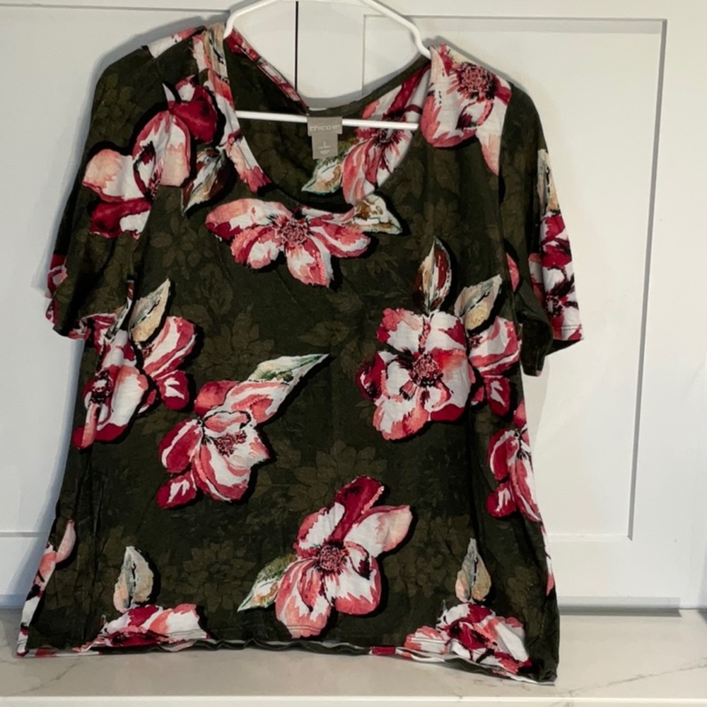 Pink Flower Bead Embellished Chico Blouse